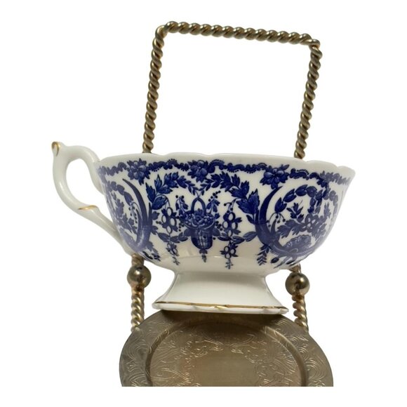 Coalport Teacup Saucer White Blue Scroll Bone China Made in England - Picture 6 of 14